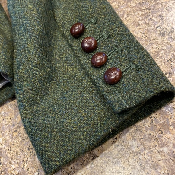 L.L. Bean Wool Blazer Jacket Green Herringbone Vintage 12 Petite - Picture 13 of 17